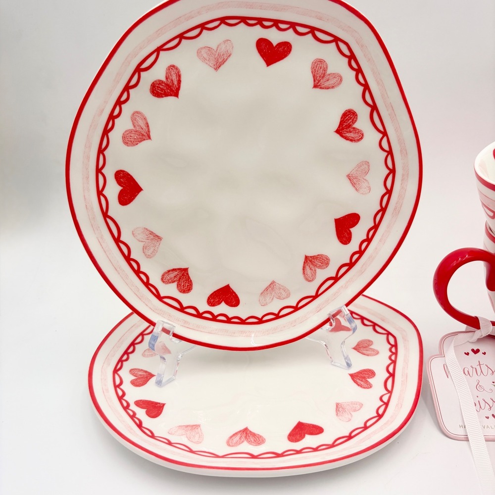 Grace Bake Shop Hearts Ceramic Baking Set Measuring Cups Sugar Creamer Plates - Picture 3 of 11